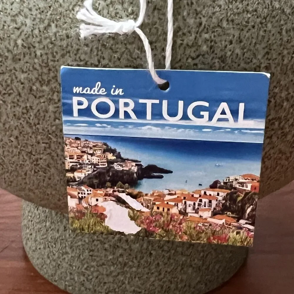 Portugal Decor Pottery Vase Green Speckled Ceramic Double Handle Textured Urn